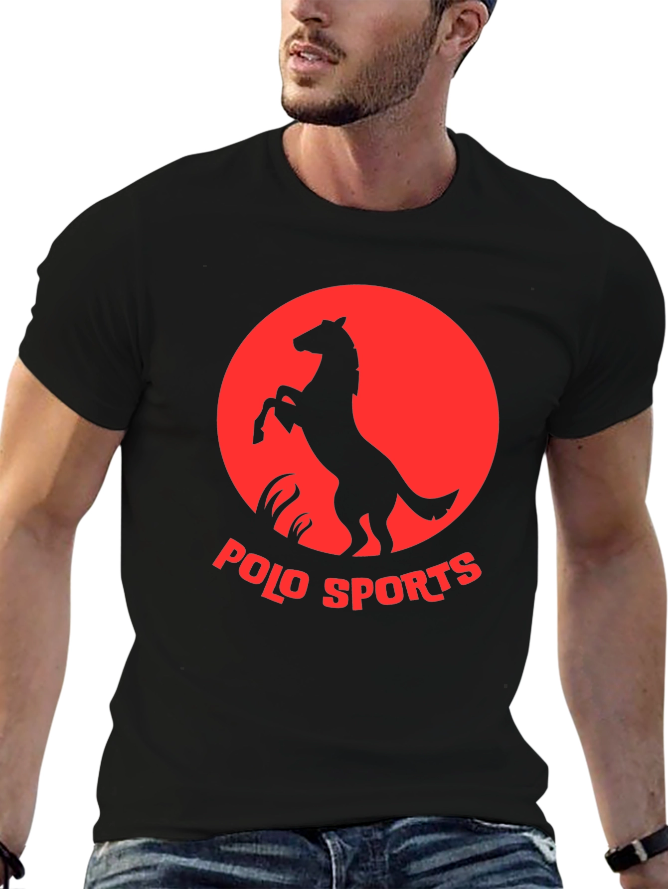 Polo Sports Black Tee with Horse Graphic