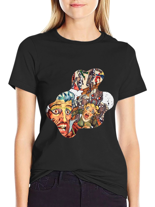 Retro Horror Comic Print Black T-Shirt
