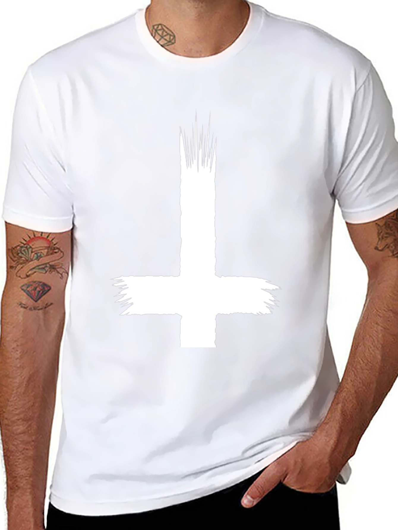Inverted Cross Graphic Tee - Black Cotton Shirt