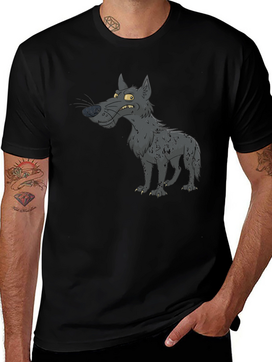 Cartoon Wolf Graphic Print Black T-Shirt