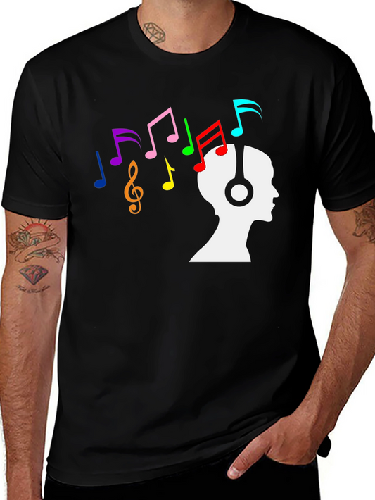 Music Lover T-Shirt - Colorful Notes & Headphones