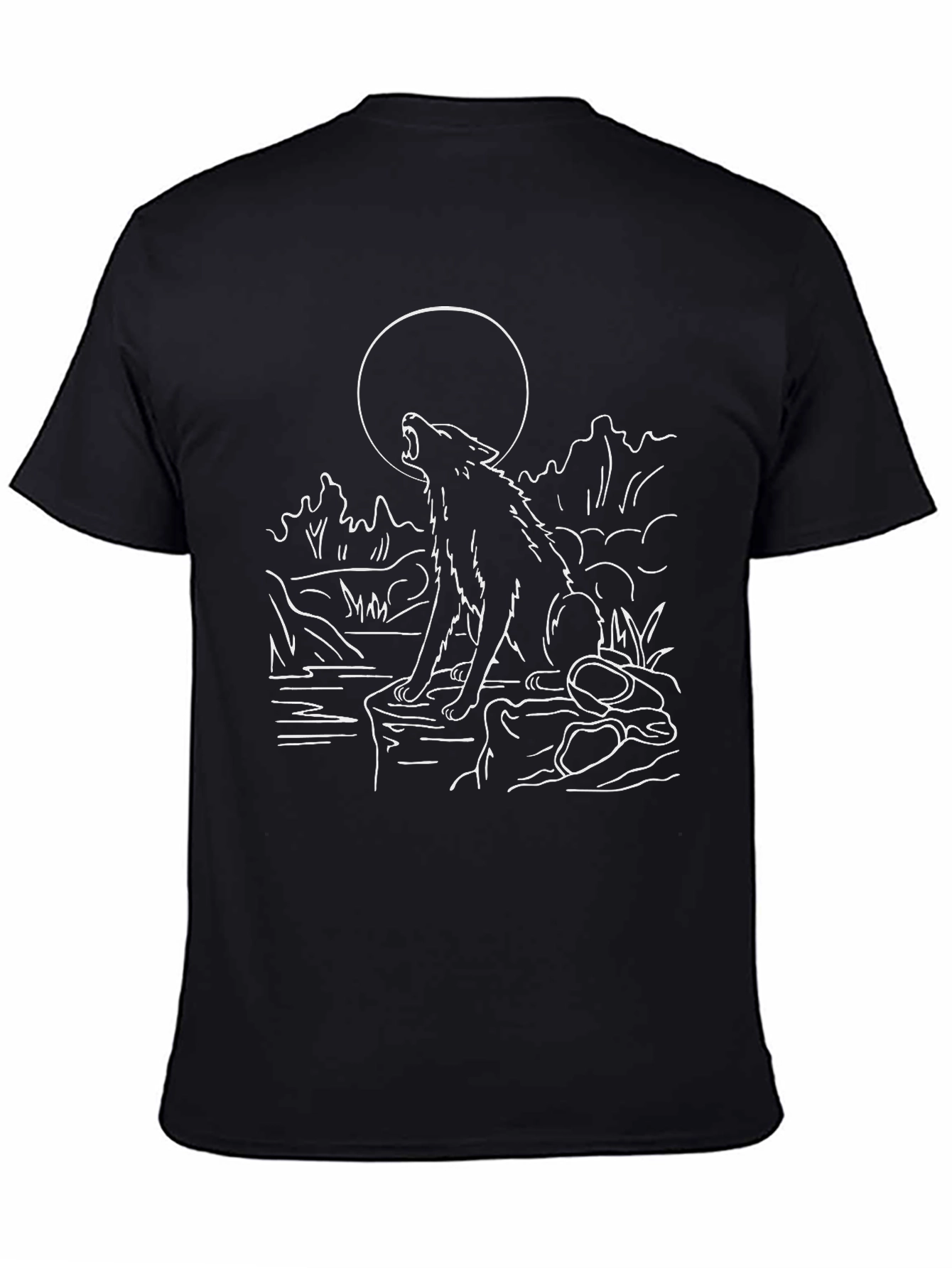 Wolf Howling at Moon Graphic Tee - Black