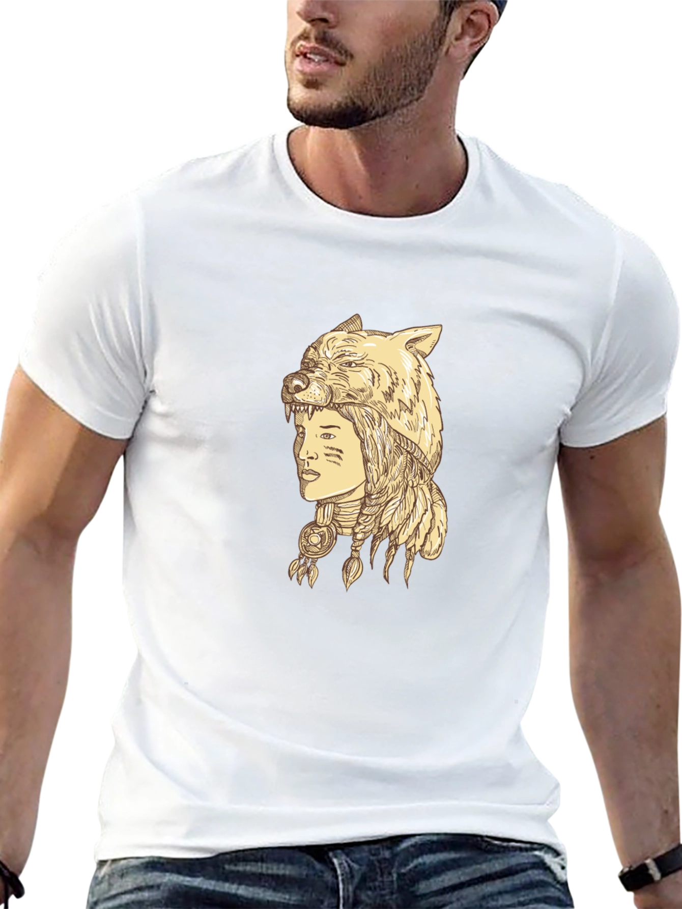 Wolf Headdress Graphic Tee - Unisex Black T-Shirt