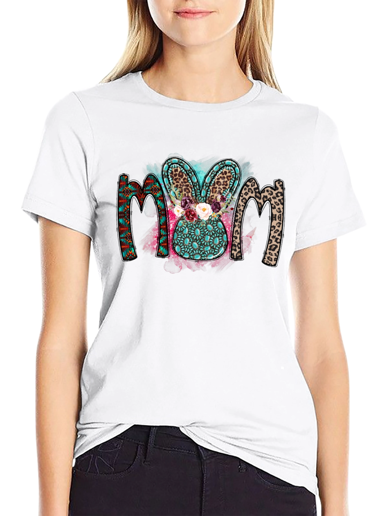 Mom Easter Bunny Graphic Tee - Black T-Shirt