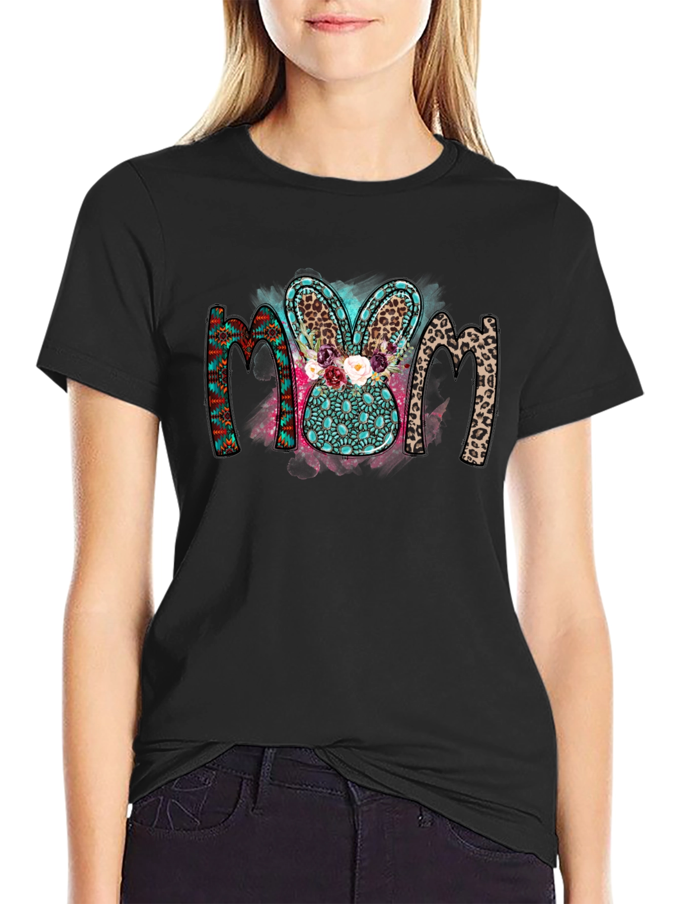 Mom Easter Bunny Graphic Tee - Black T-Shirt