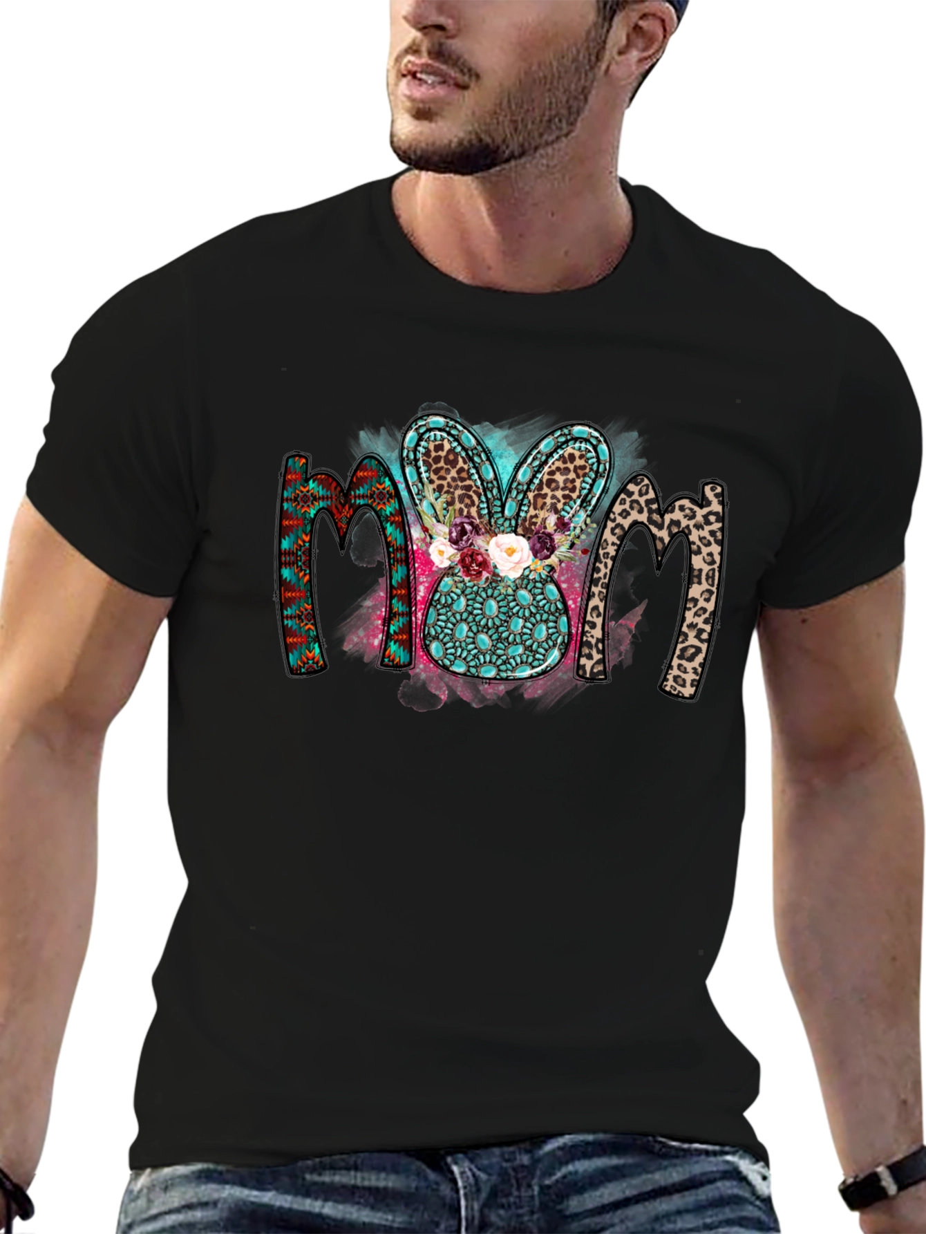 Mom Easter Bunny Graphic Tee - Black T-Shirt