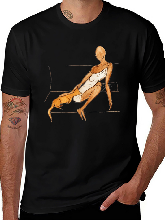 Unique Graphic Tee - Woman and Dog Art