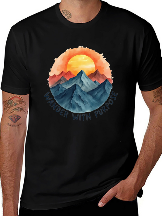 Wander With Purpose Graphic Tee - Mountain Sunset Design