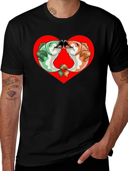 Fish Kissing Graphic Black T-Shirt