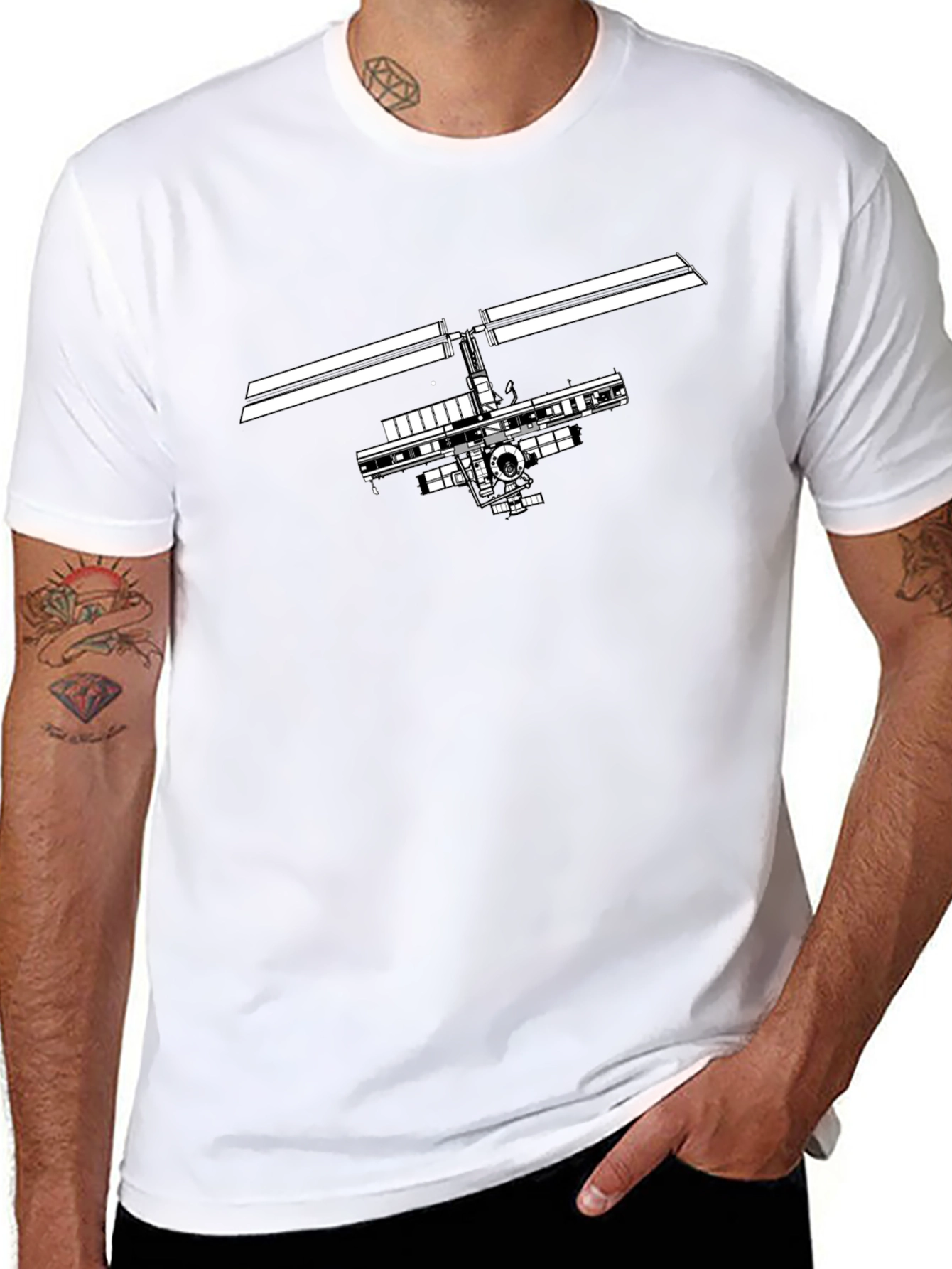 Space Station Graphic Tee - Black Cotton T-Shirt