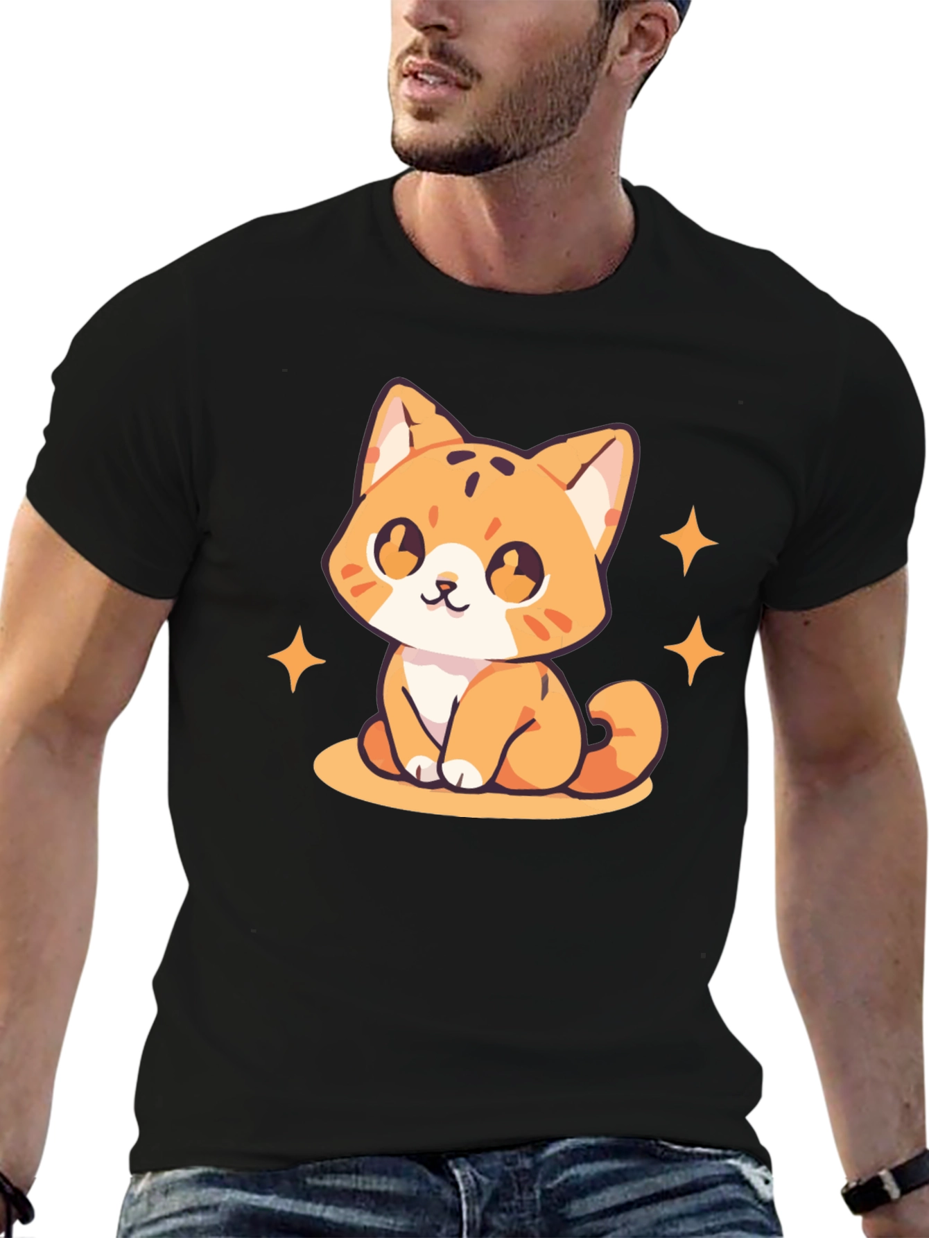 Cute Kitten Graphic Tee - Black Cotton Comfort