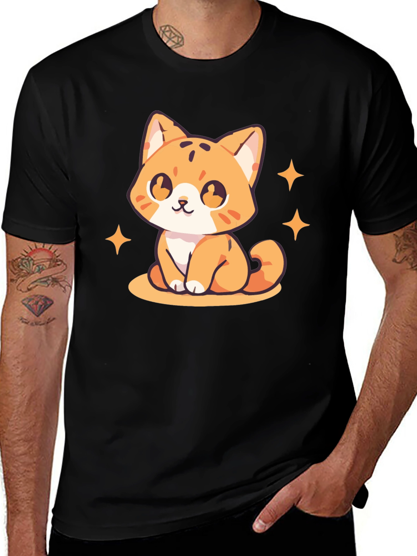 Cute Kitten Graphic Tee - Black Cotton Comfort