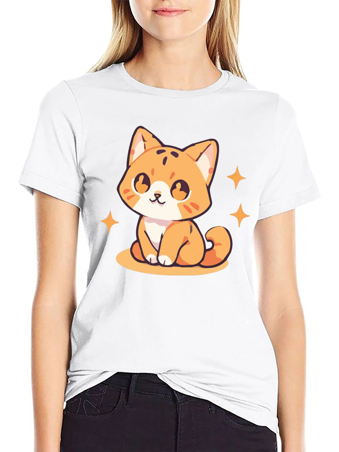 Cute Kitten Graphic Tee - Black Cotton Comfort