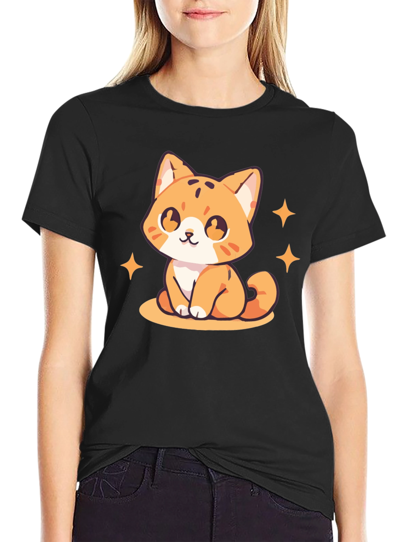 Cute Kitten Graphic Tee - Black Cotton Comfort