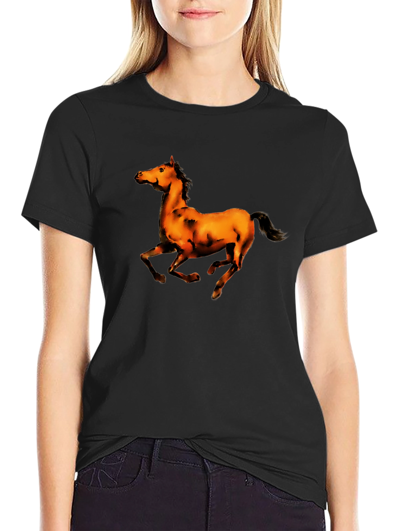 Black T-Shirt with Horse Graphic