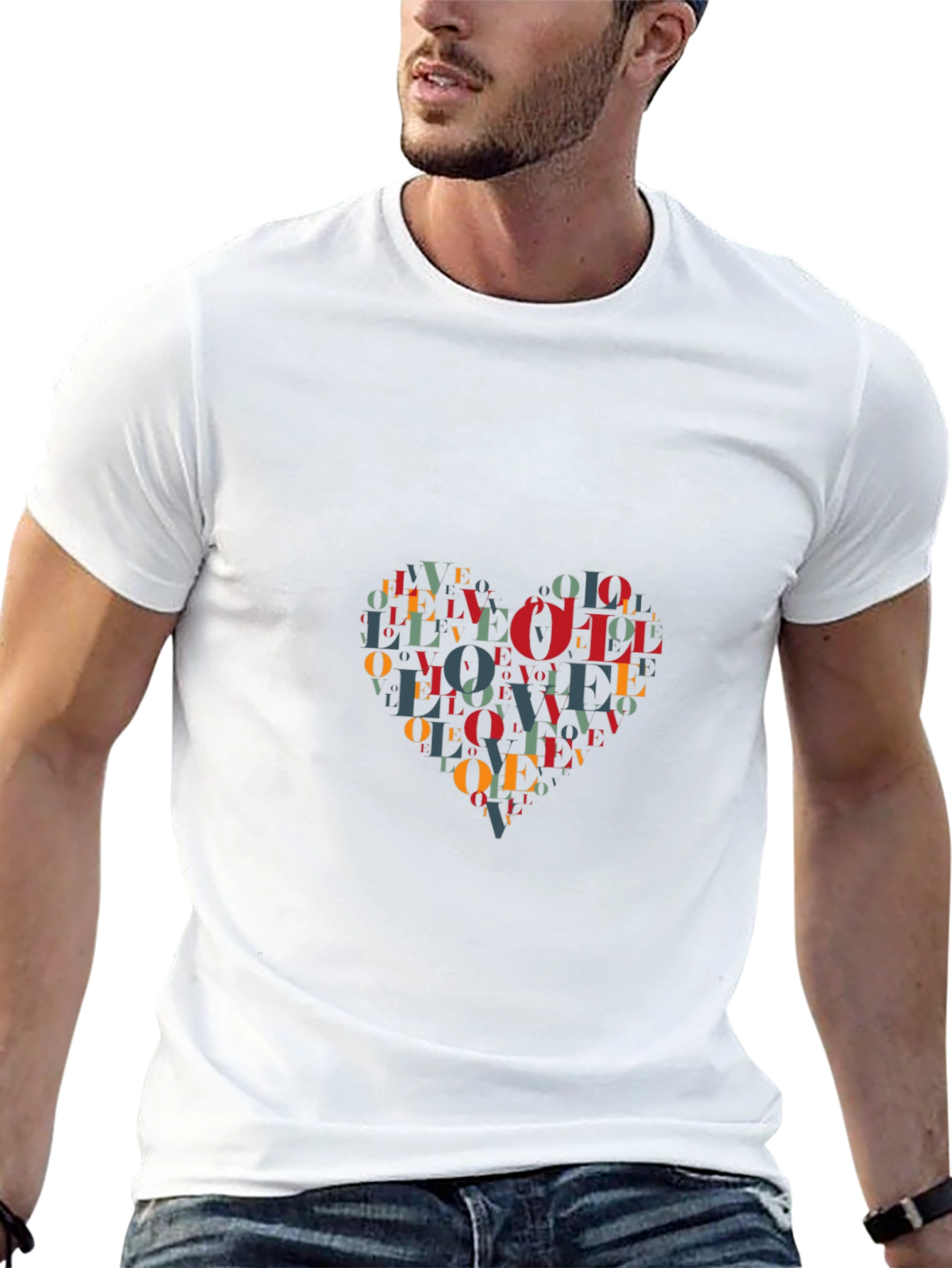 Love Heart Word Art Graphic T-Shirt - Black