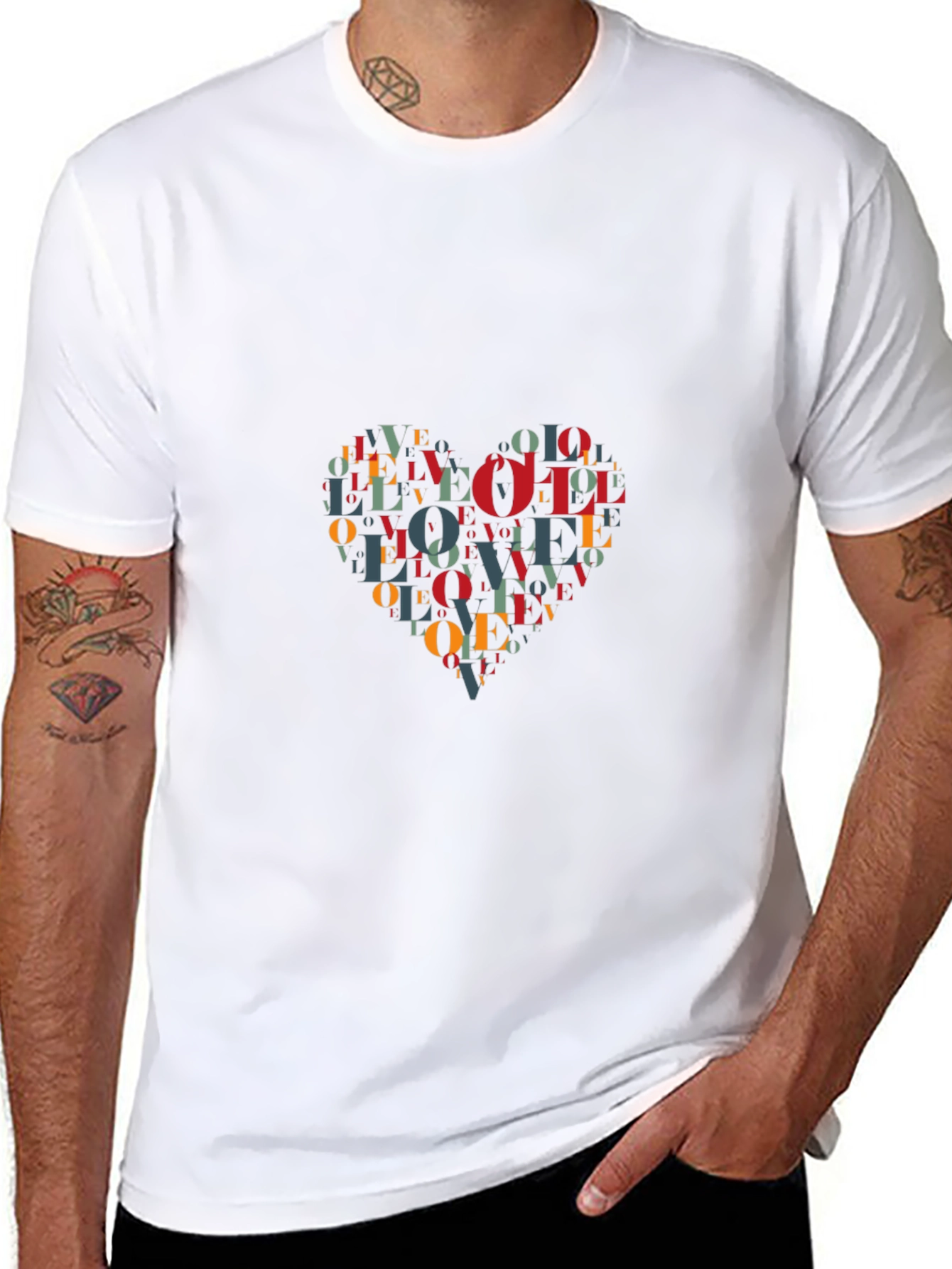 Love Heart Word Art Graphic T-Shirt - Black