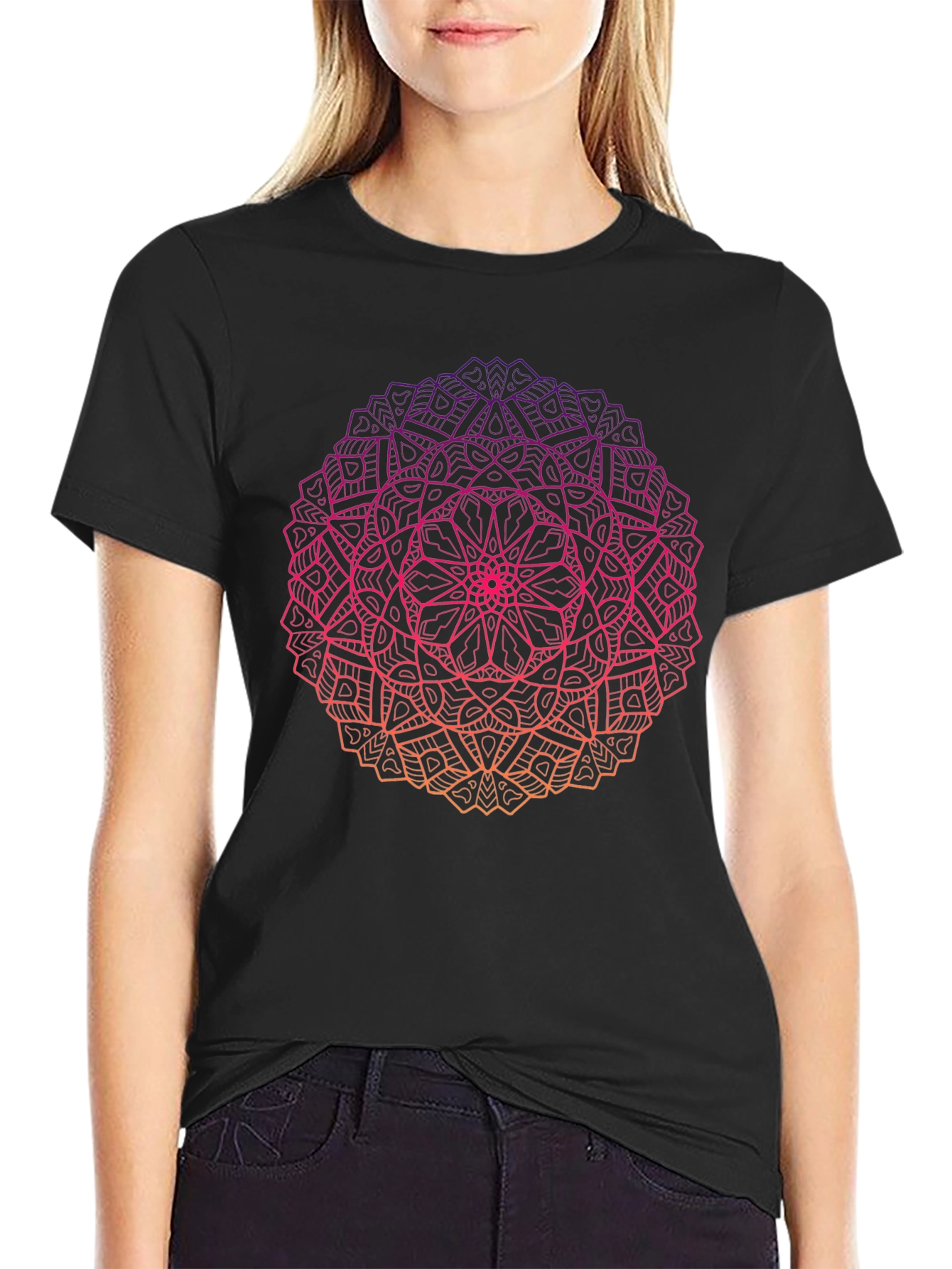 Ombre Mandala Graphic Black T-Shirt