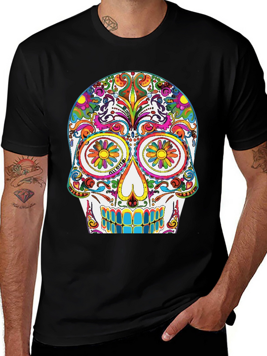 Sugar Skull Graphic Tee - Colorful Day of the Dead Design