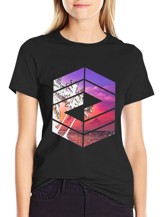 Tropical Sunset Graphic Tee - Cool Geometric Design