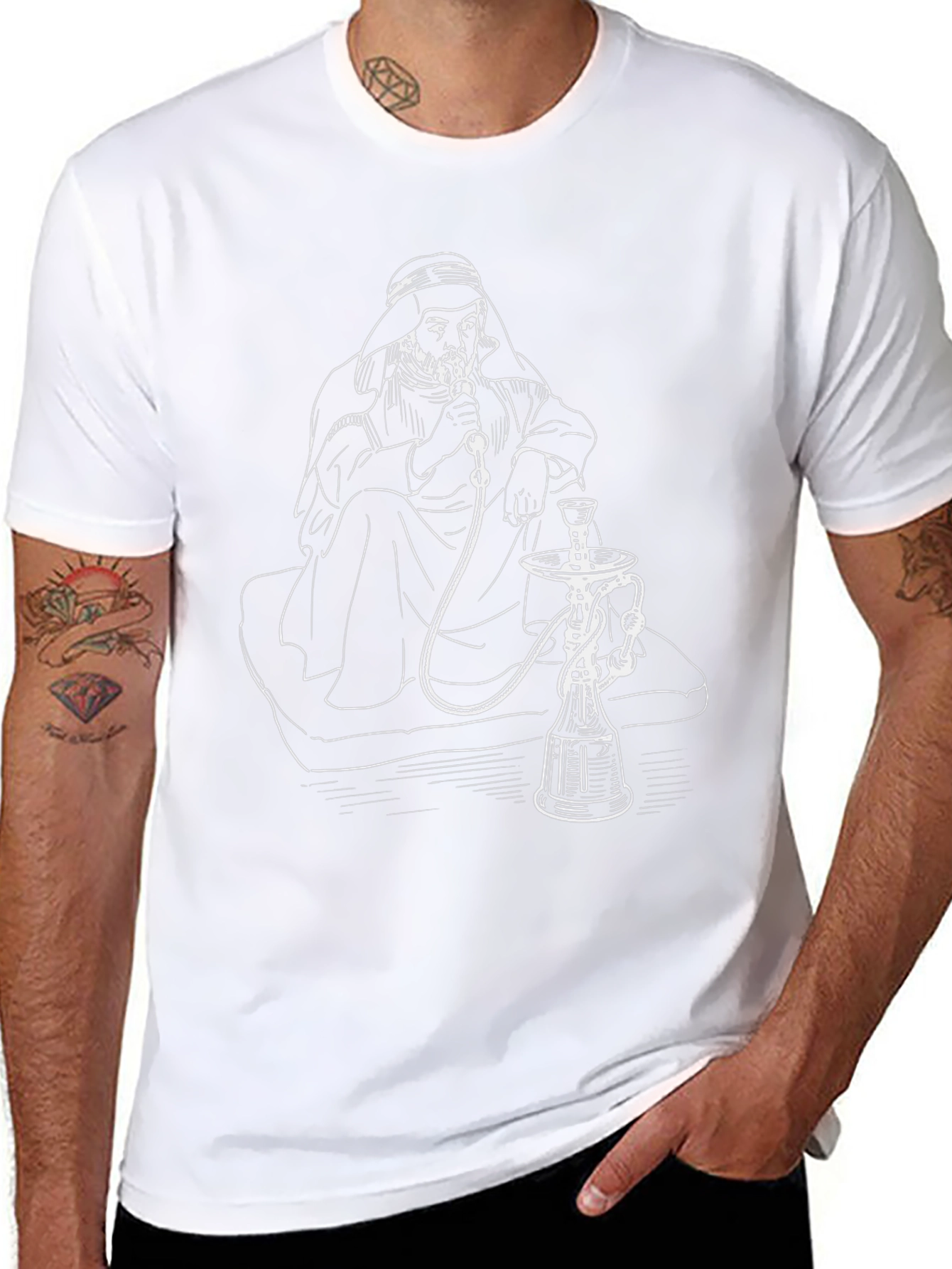 Hookah Smoking Man Graphic Tee - Black T-Shirt