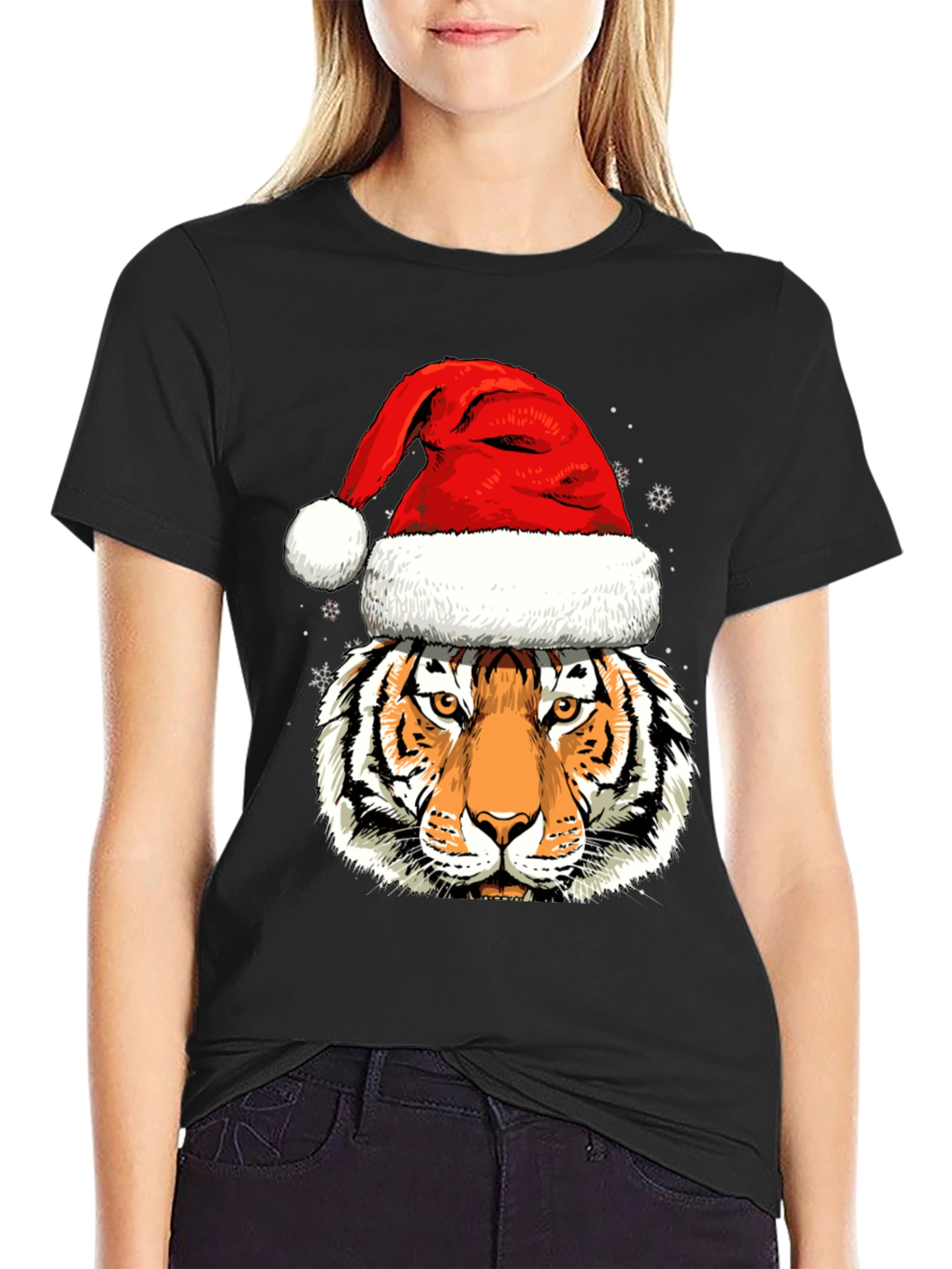 Tiger in Santa Hat Graphic Tee