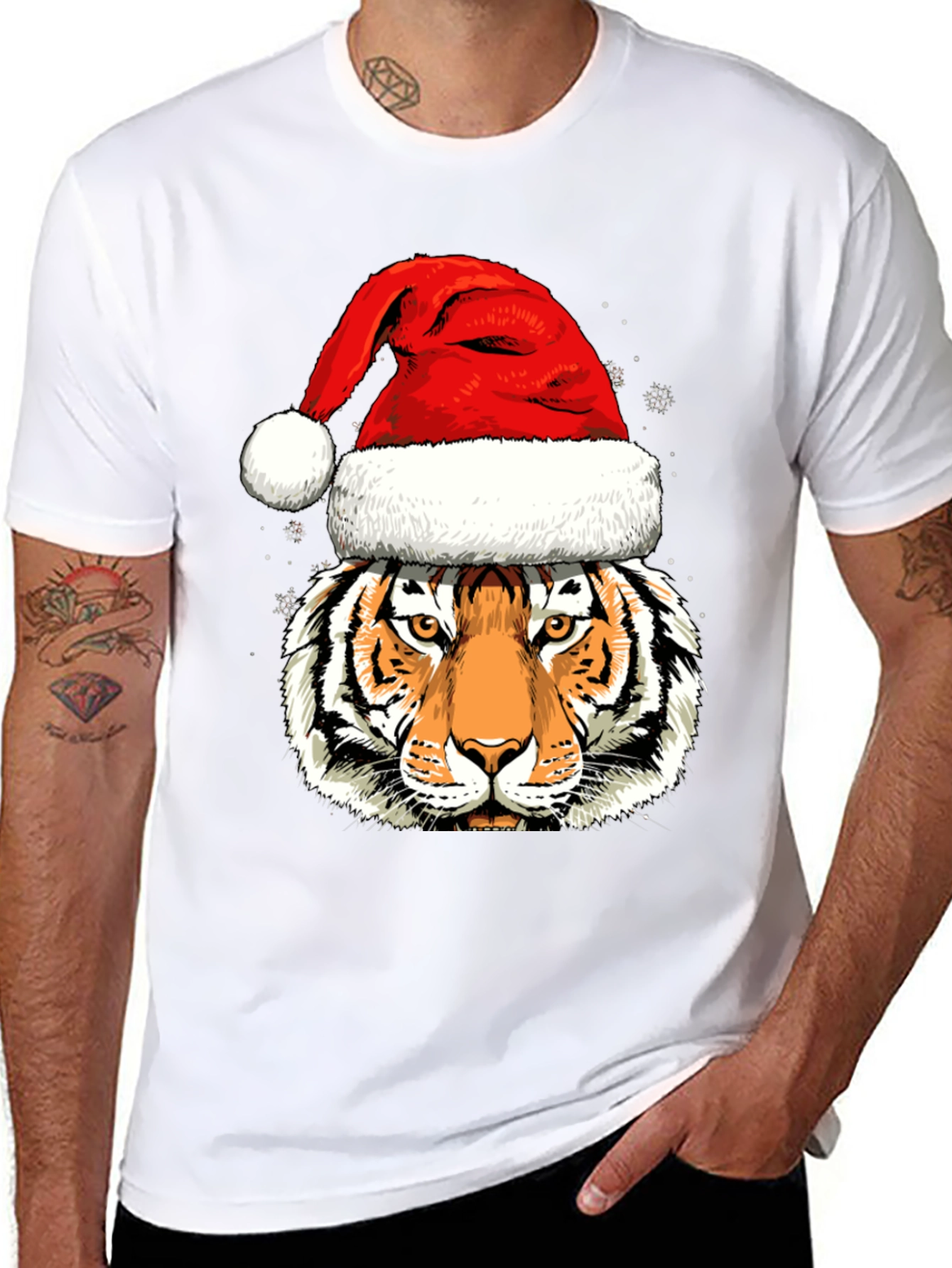 Tiger in Santa Hat Graphic Tee