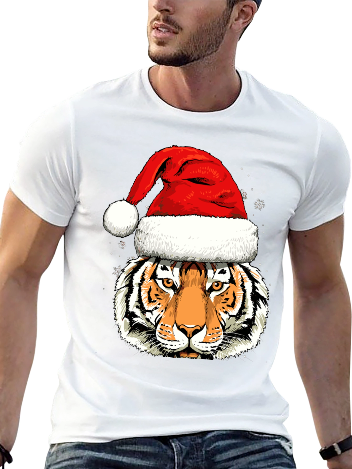 Tiger in Santa Hat Graphic Tee