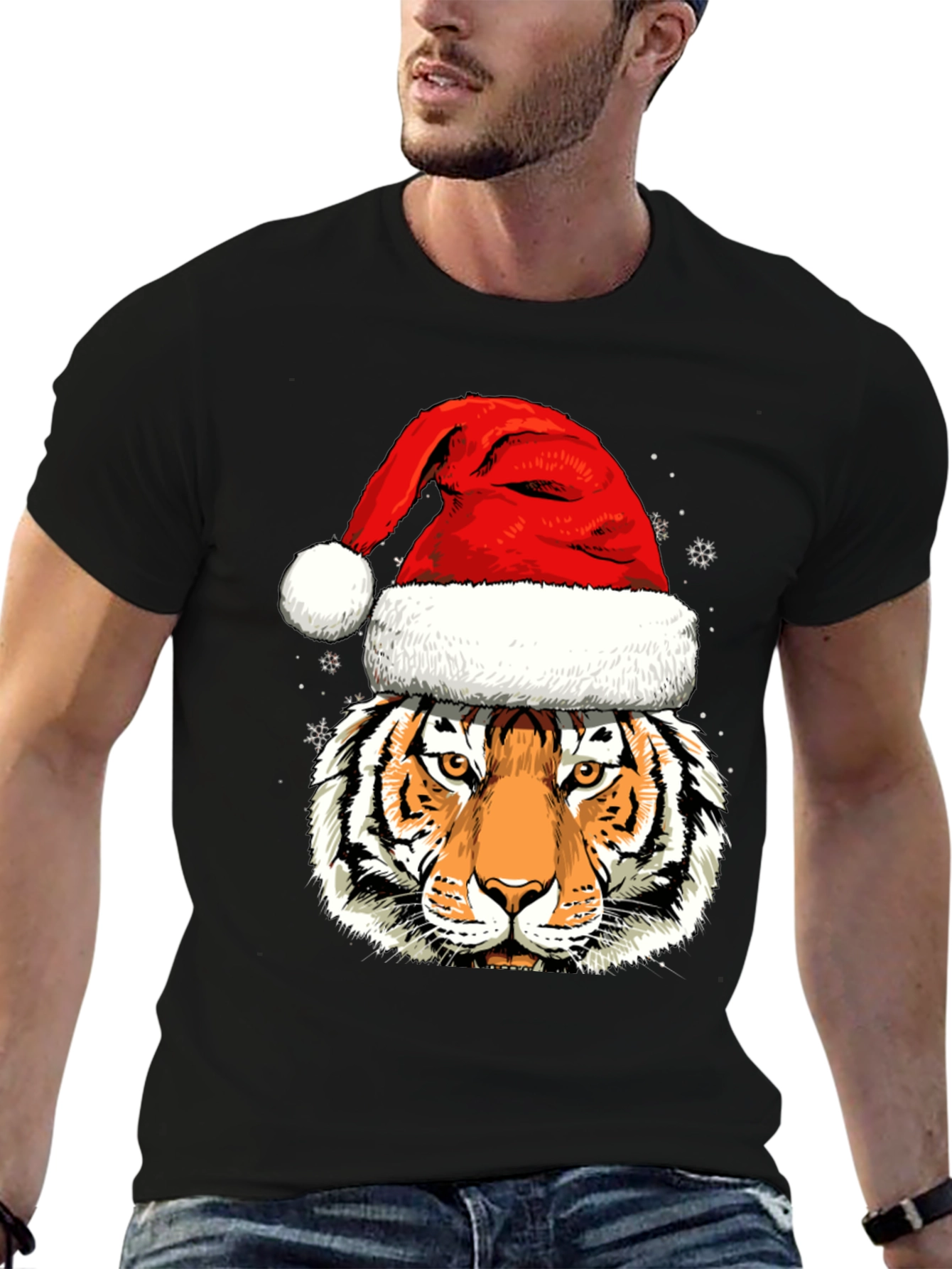 Tiger in Santa Hat Graphic Tee