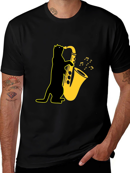 Cool Cat Saxophone T-Shirt - Black Unique Design