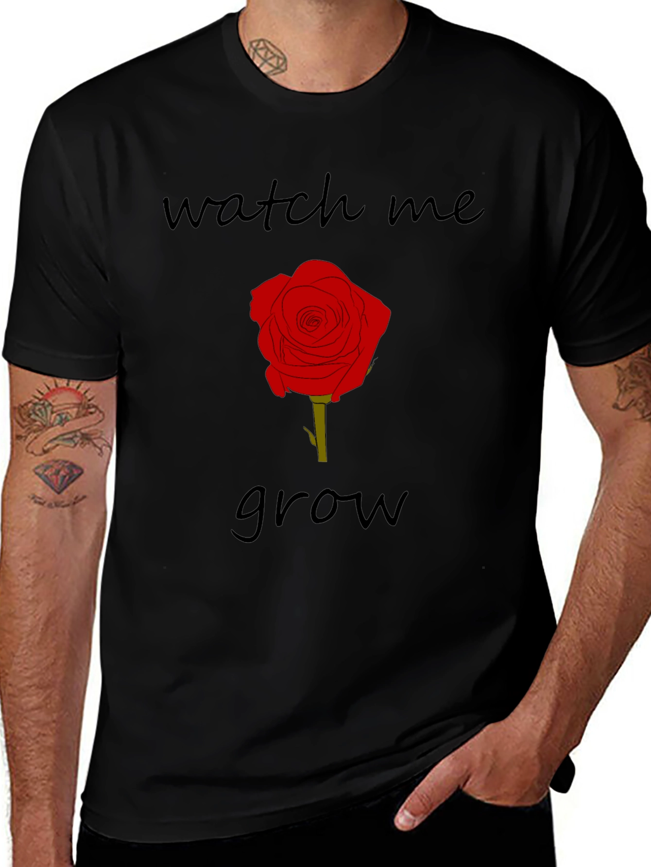 Watch Me Grow Rose Graphic Tee - Black