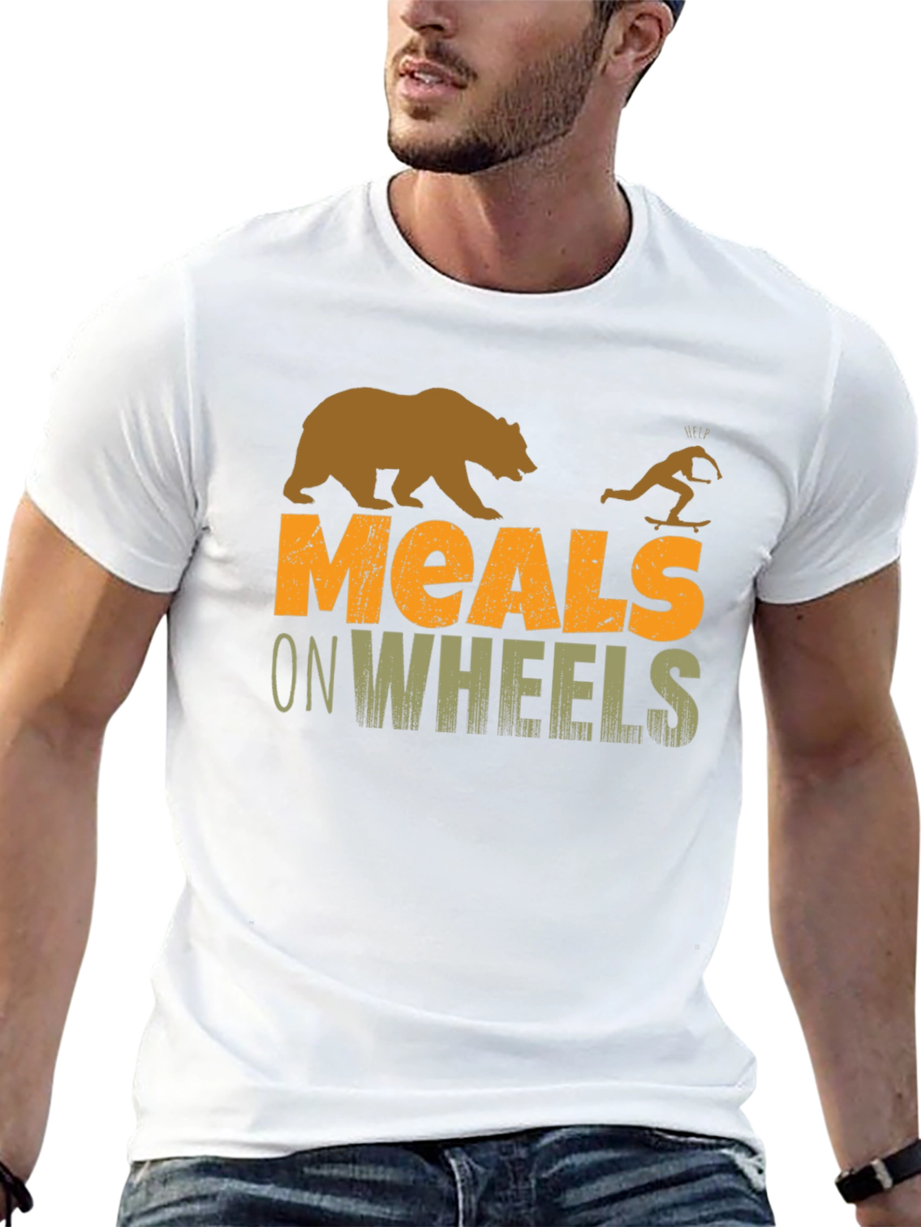 Meals on Wheels Graphic Tee Funny Skateboard Bear T-Shirt