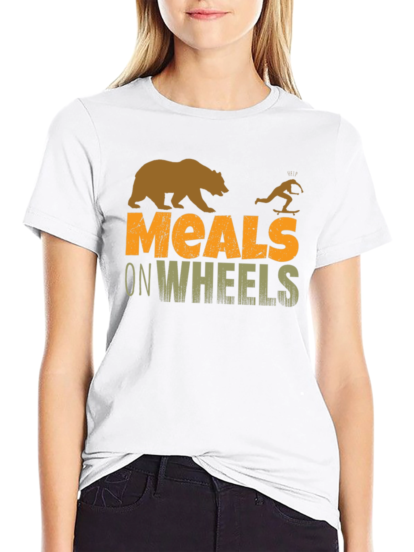 Meals on Wheels Graphic Tee Funny Skateboard Bear T-Shirt