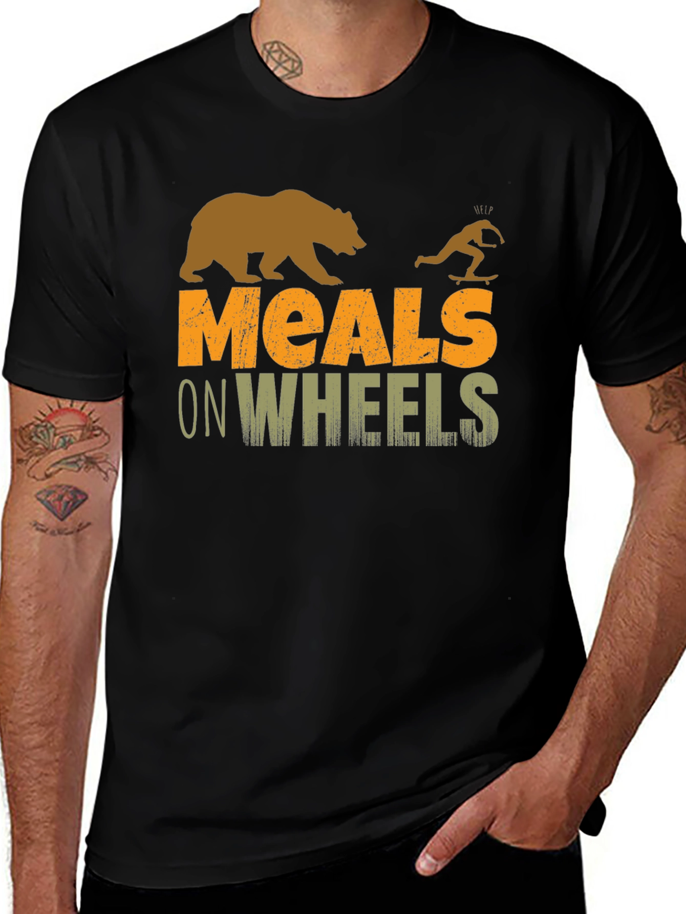 Meals on Wheels Graphic Tee Funny Skateboard Bear T-Shirt