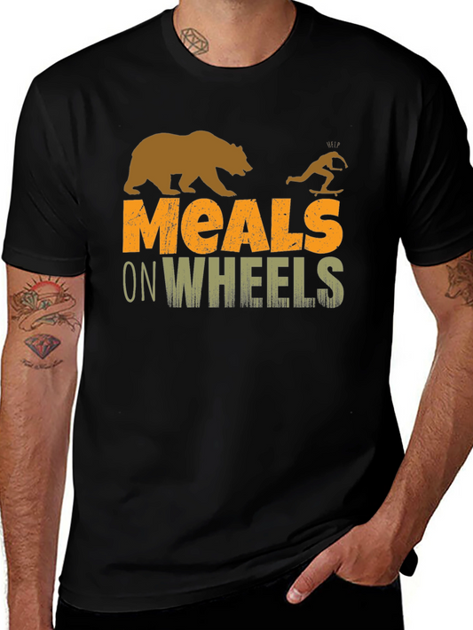 Meals on Wheels Graphic Tee Funny Skateboard Bear T-Shirt