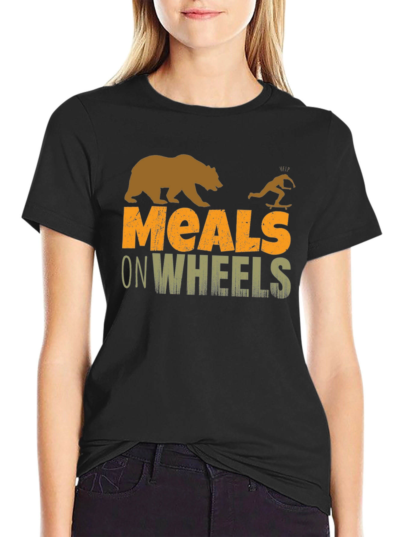Meals on Wheels Graphic Tee Funny Skateboard Bear T-Shirt