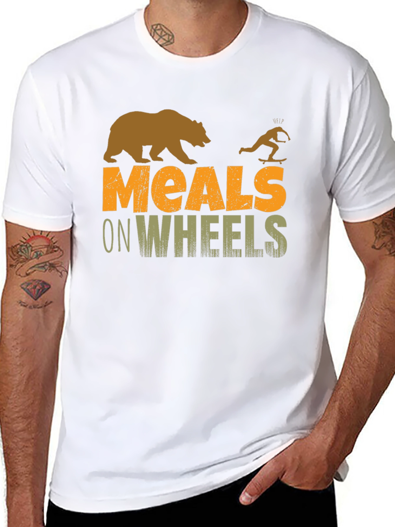 Meals on Wheels Graphic Tee Funny Skateboard Bear T-Shirt