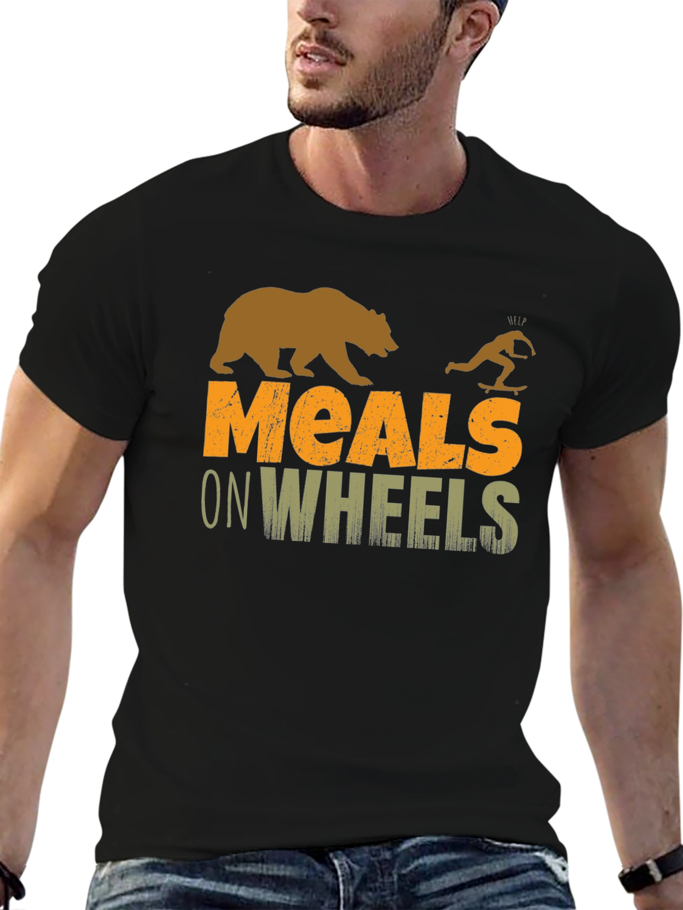 Meals on Wheels Graphic Tee Funny Skateboard Bear T-Shirt