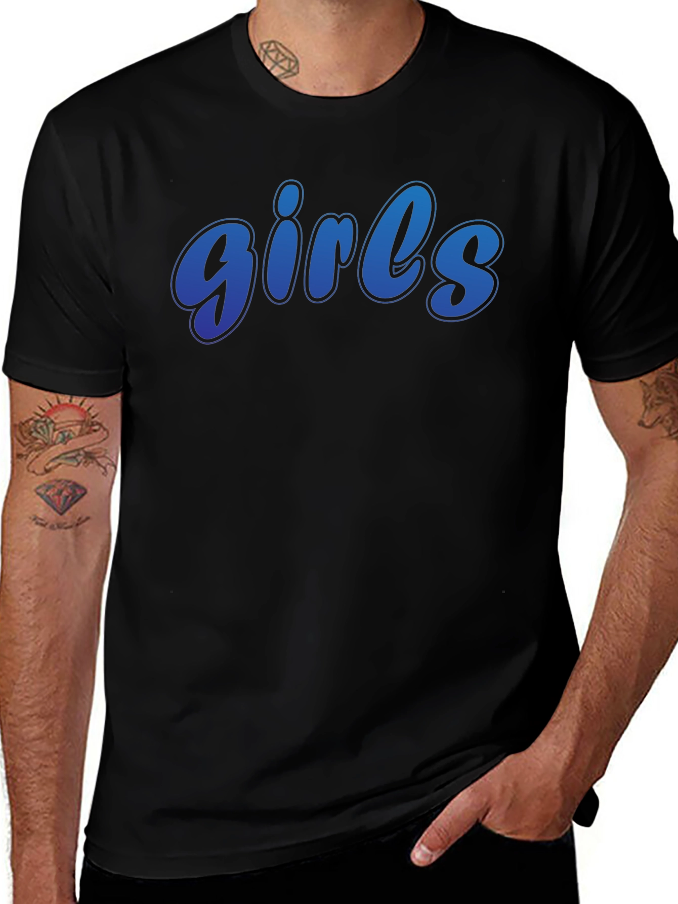 Mens Black T-Shirt with Gradient girls Graphic