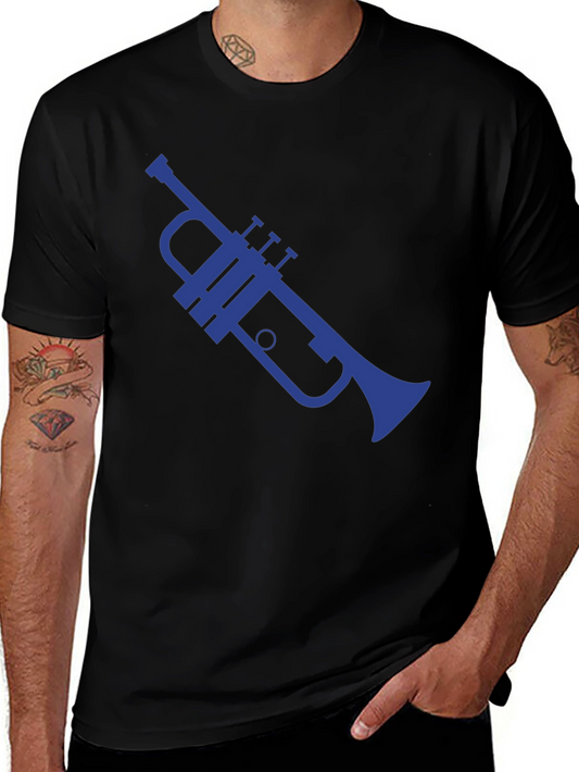 Blue Trumpet Graphic Black T-Shirt