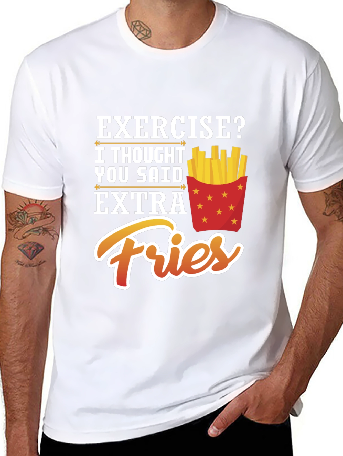 Exercise? Extra Fries Funny Graphic T-Shirt