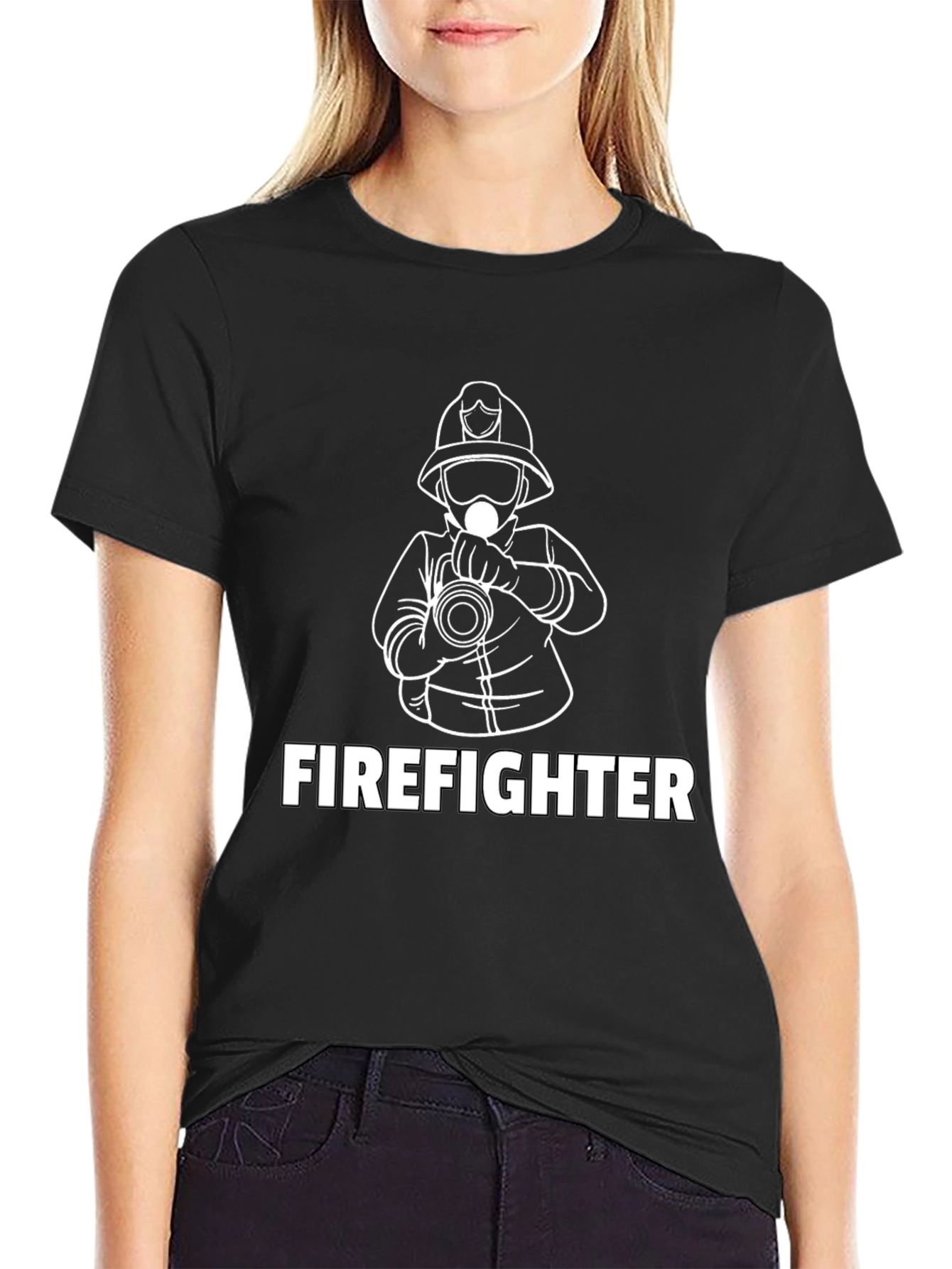 Firefighter Graphic Print Black T-Shirt