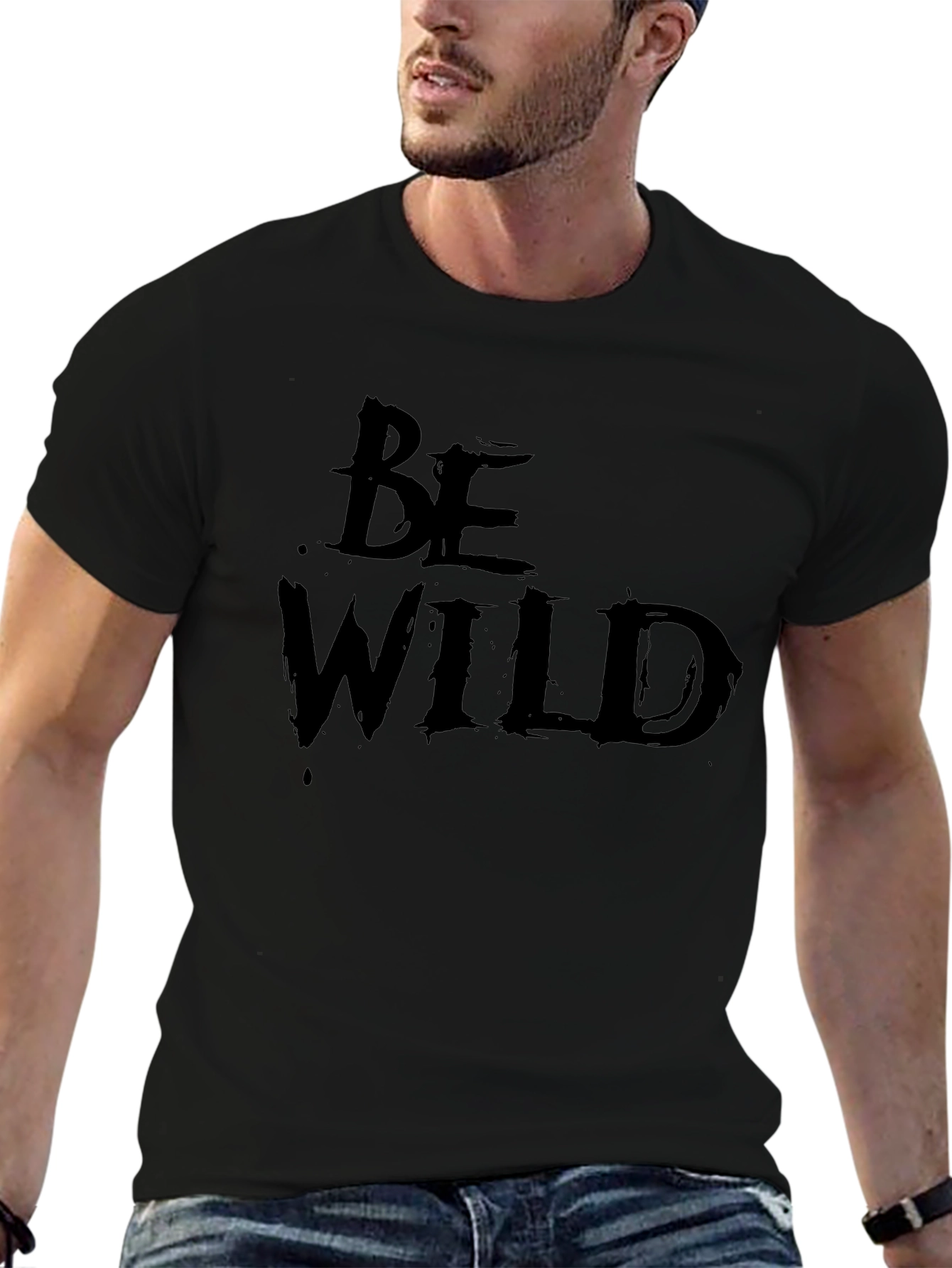 Be Wild Graphic Tee - Black Crew Neck T-Shirt