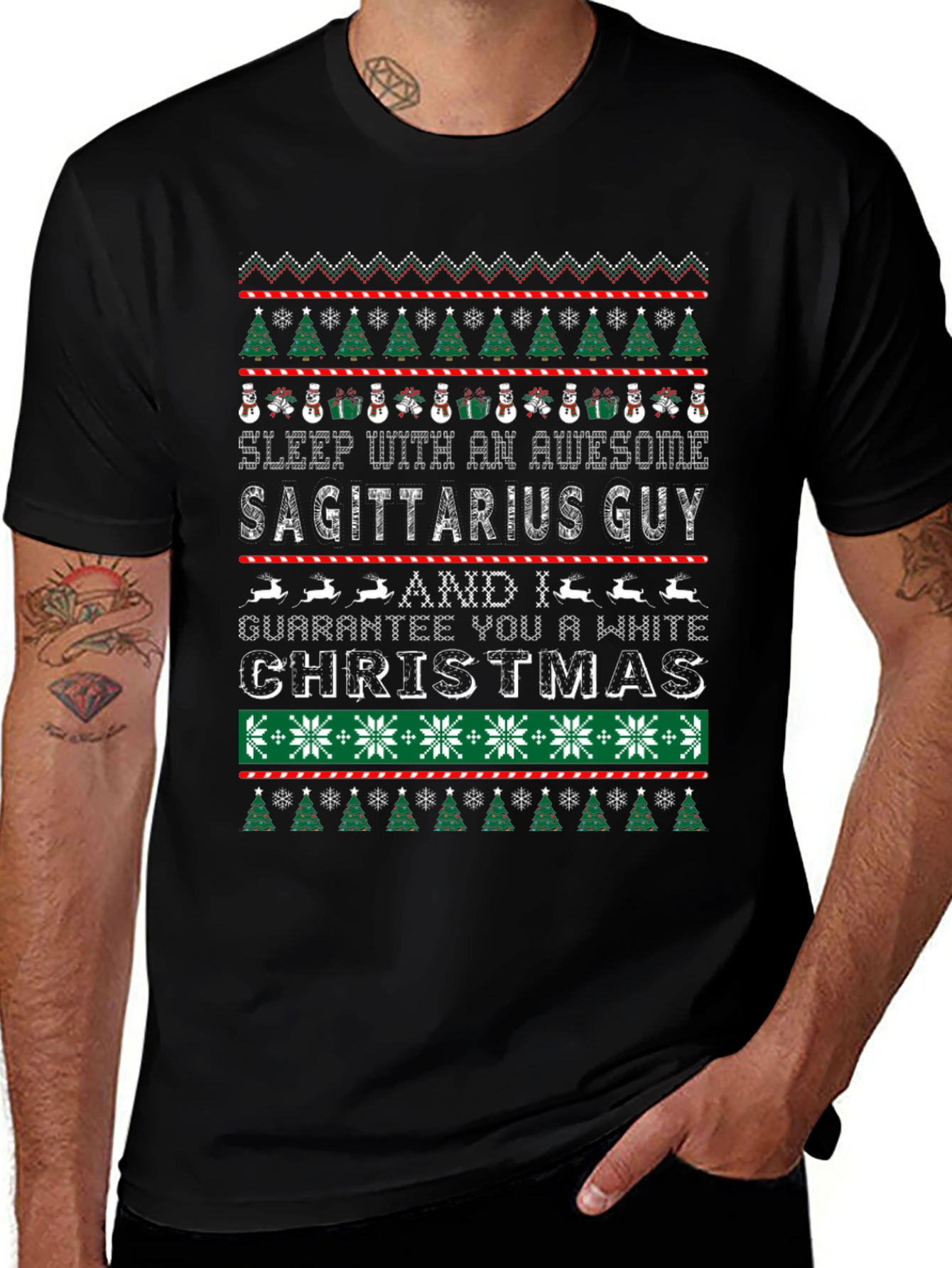 Sagittarius Guy White Christmas Graphic Tee