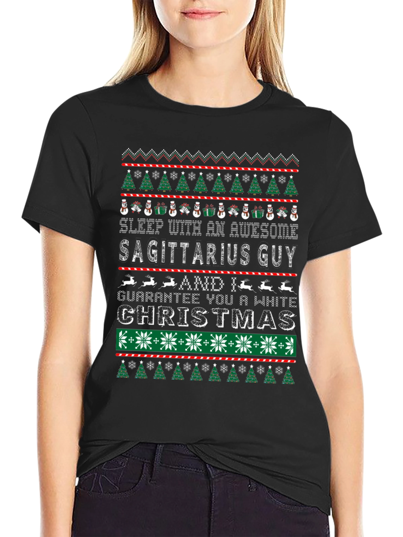 Sagittarius Guy White Christmas Graphic Tee