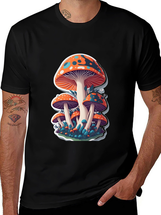 Funky Mushroom Graphic T-Shirt - Black
