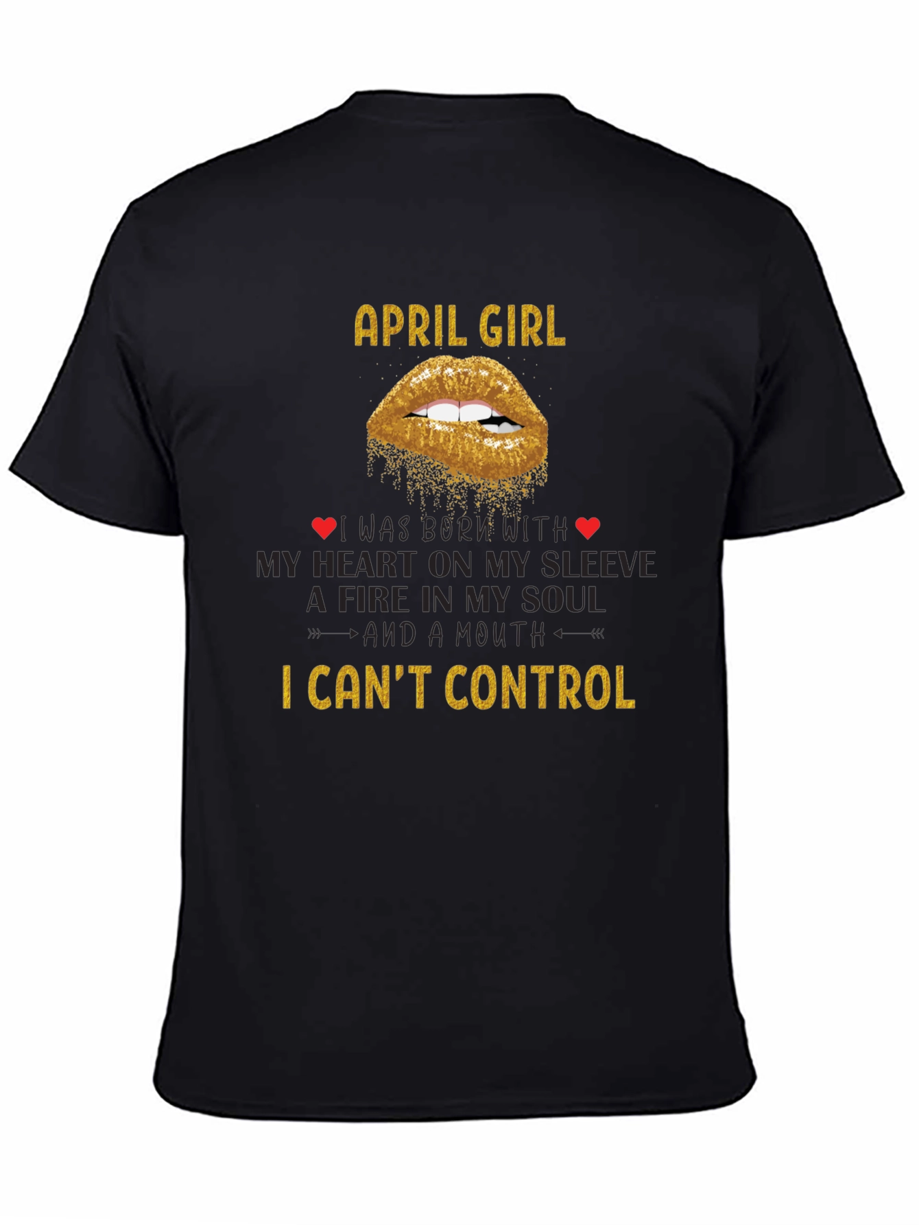 April Girl T-Shirt - Gold Glitter Lips Design