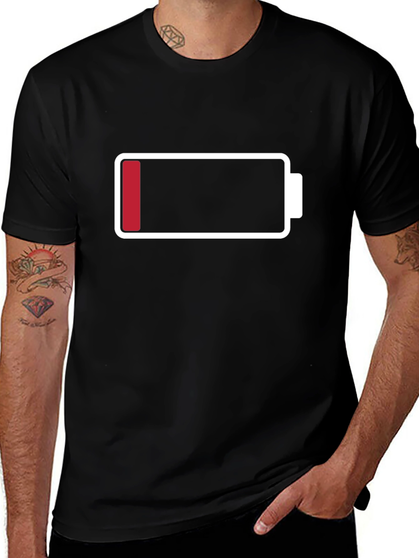 Low Battery Graphic Mens T-Shirt - Black Cotton Tee