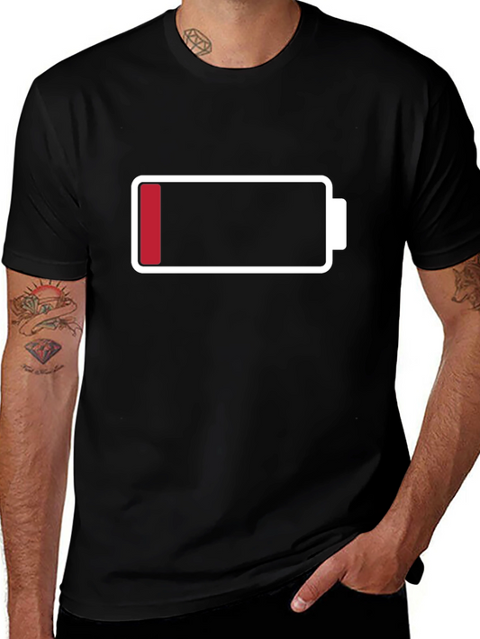 Low Battery Graphic Mens T-Shirt - Black Cotton Tee