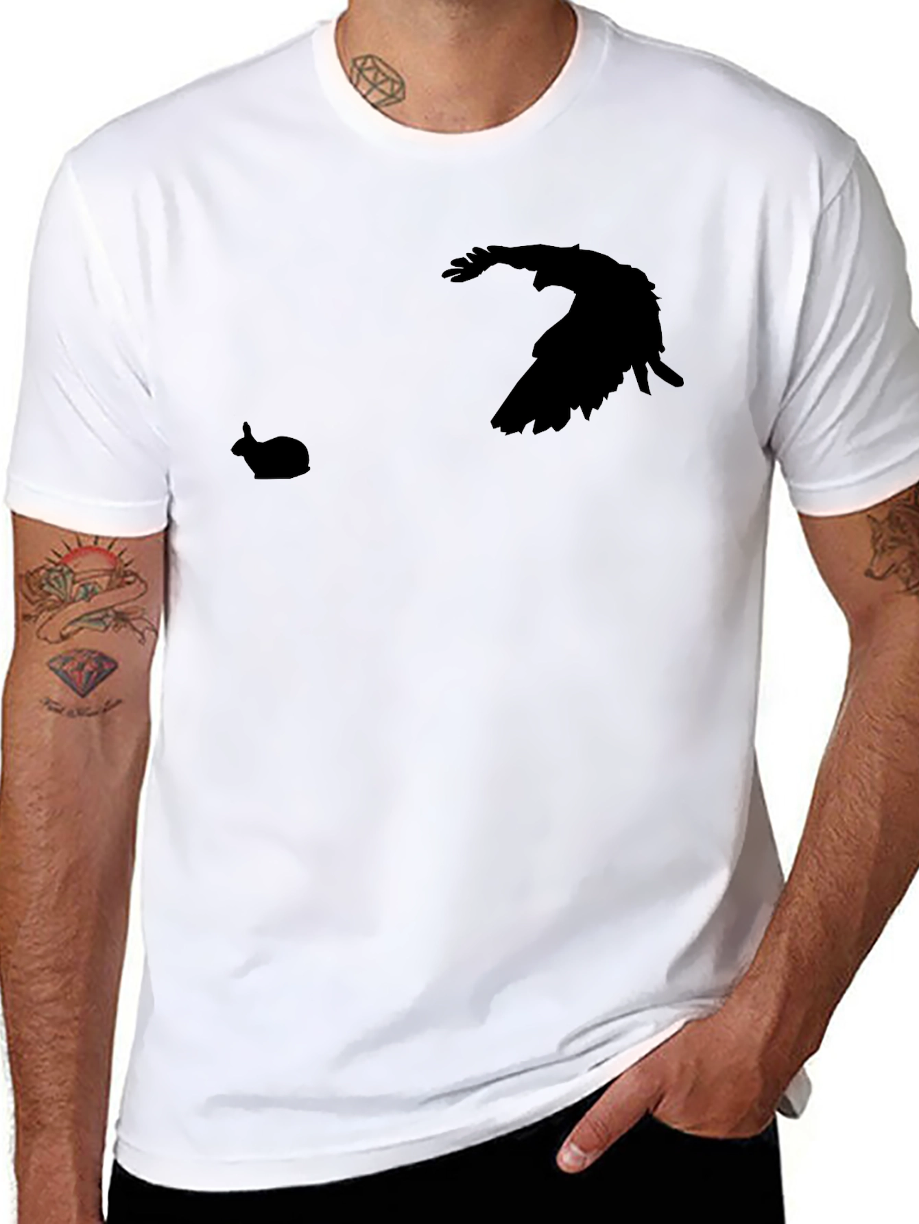 Mens Black Raven & Rabbit Graphic T-Shirt